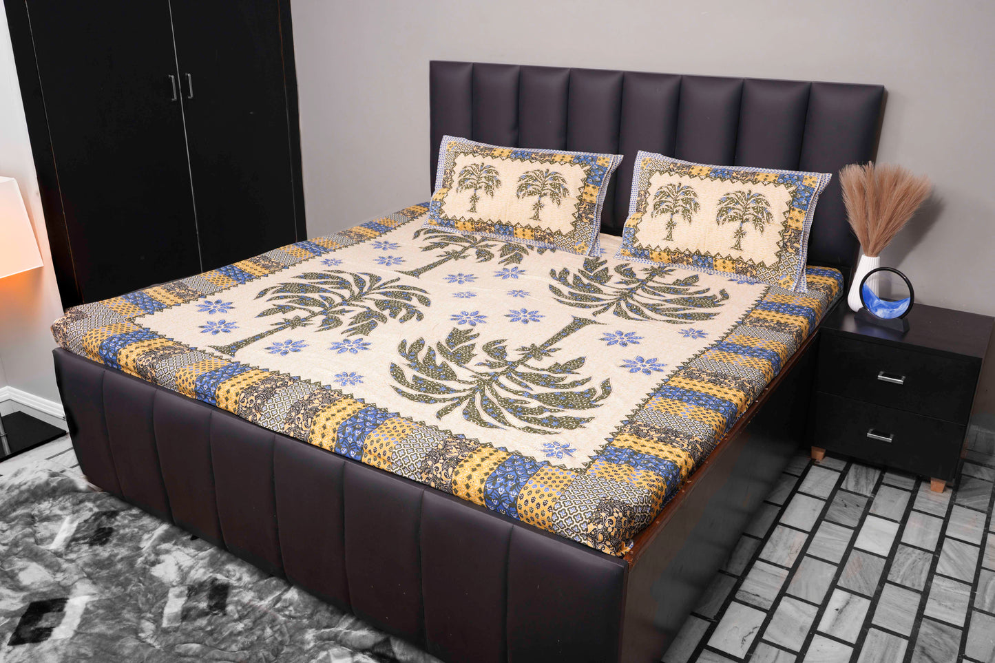 Green Palm Tree Cotton Bedsheet Set