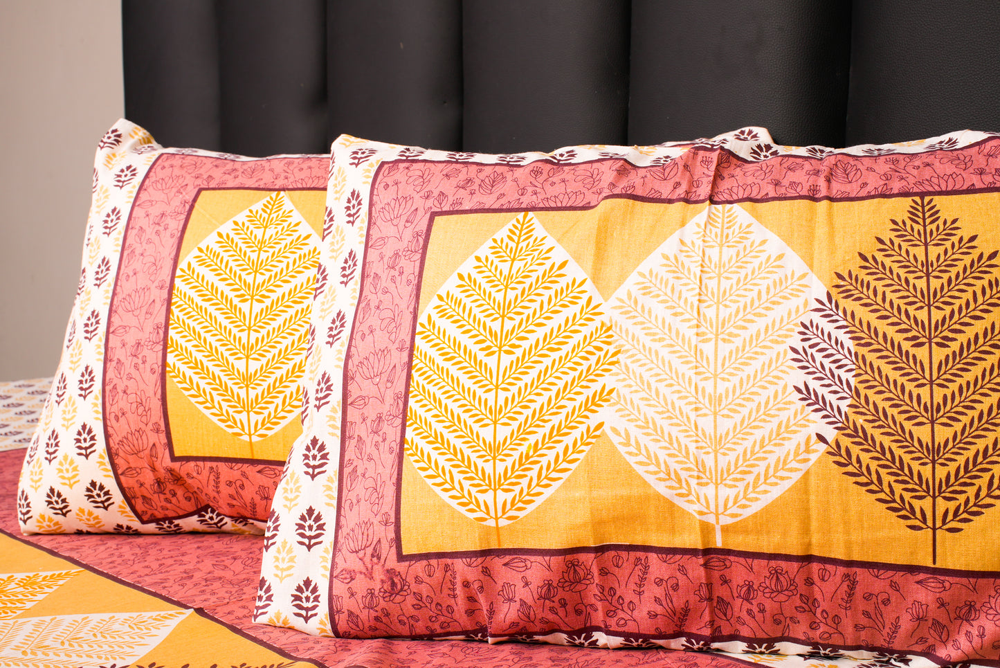 Peach Leaf Design Cotton Bedsheet Set