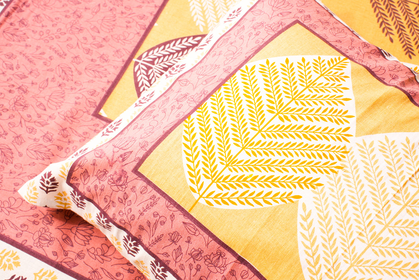 Peach Leaf Design Cotton Bedsheet Set