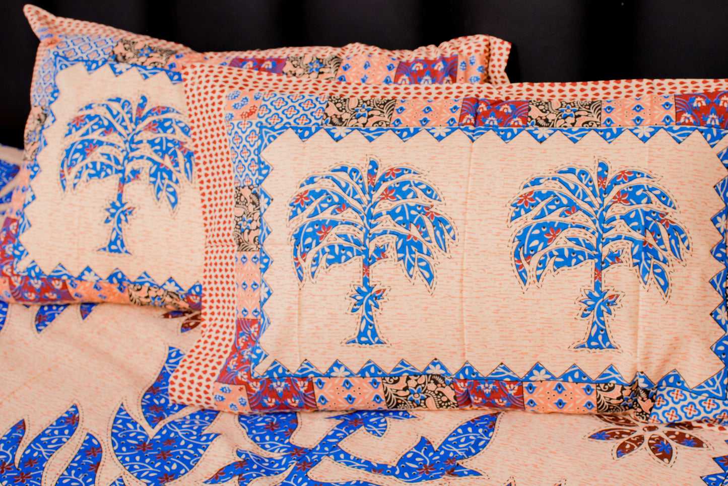Blue Palm Tree Cotton Bedsheet Set