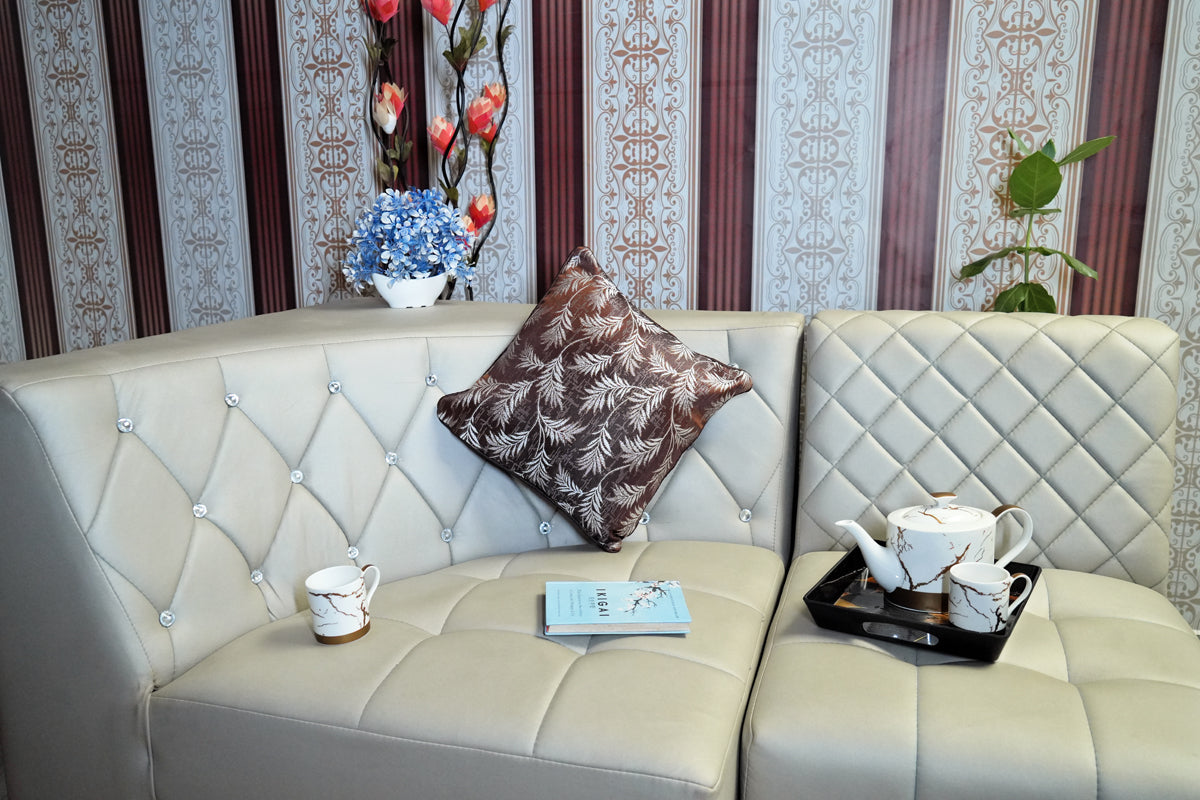 Leaf Whisper Cushion Covers – Brown & Peach Combo Set