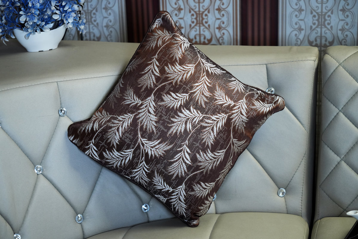 Leaf Whisper Cushion Covers – Brown & Peach Combo Set