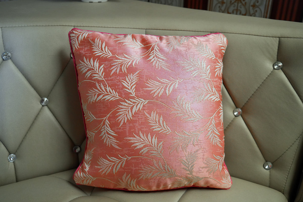 Leaf Whisper Cushion Covers – Brown & Peach Combo Set