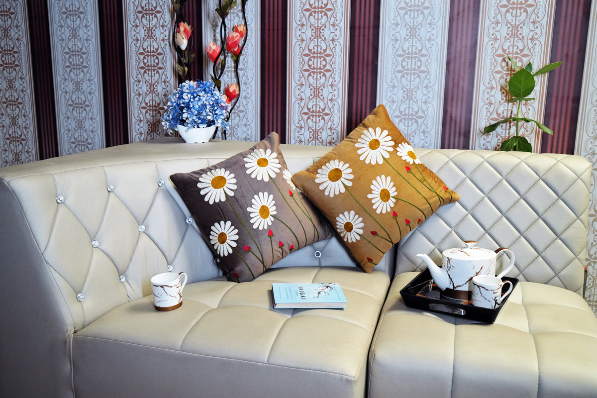 Daisy Bloom Embroidered Cushion Cover