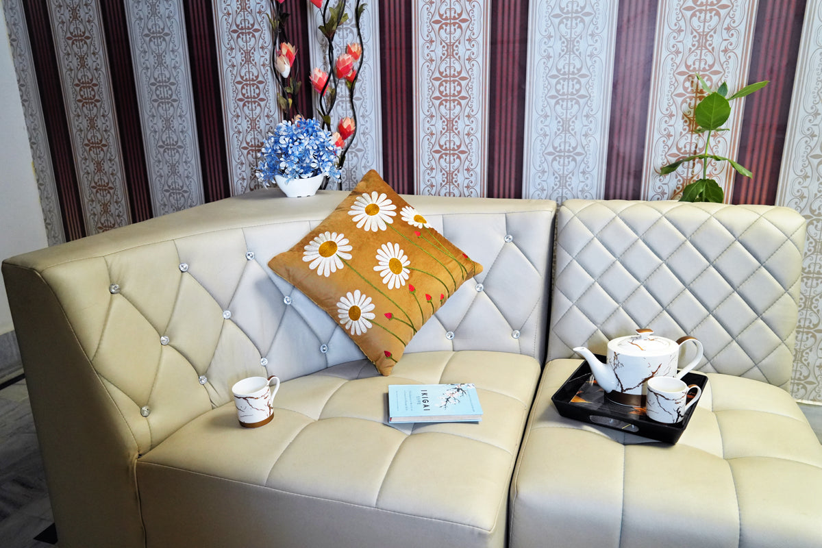 Daisy Bloom Embroidered Cushion Cover