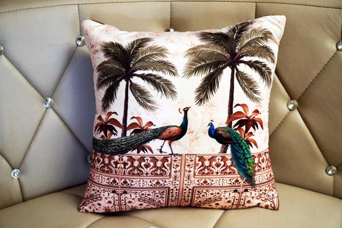 Tropical Regal Peacock Print Cushion Cover