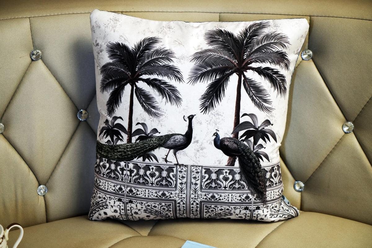 Tropical Regal Peacock Print Cushion Cover