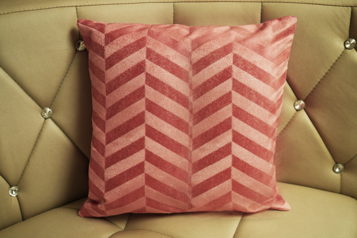 Heritage Zig Velvet Cushion Cover – Blush Pink & Cocoa Brown