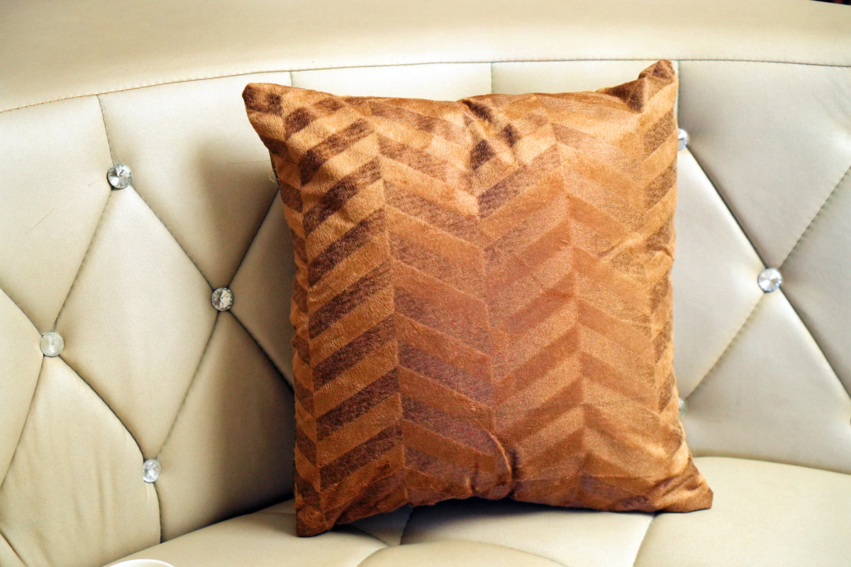 Heritage Zig Velvet Cushion Cover – Blush Pink & Cocoa Brown
