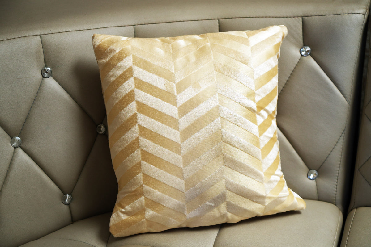 Heritage Zig Velvet Cushion Cover – Champagne Gold & Royal Maroon