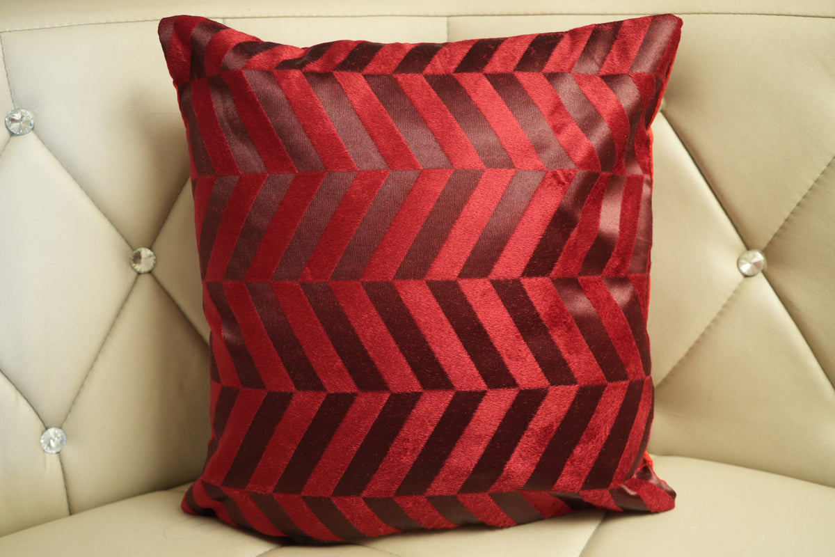 Heritage Zig Velvet Cushion Cover – Champagne Gold & Royal Maroon