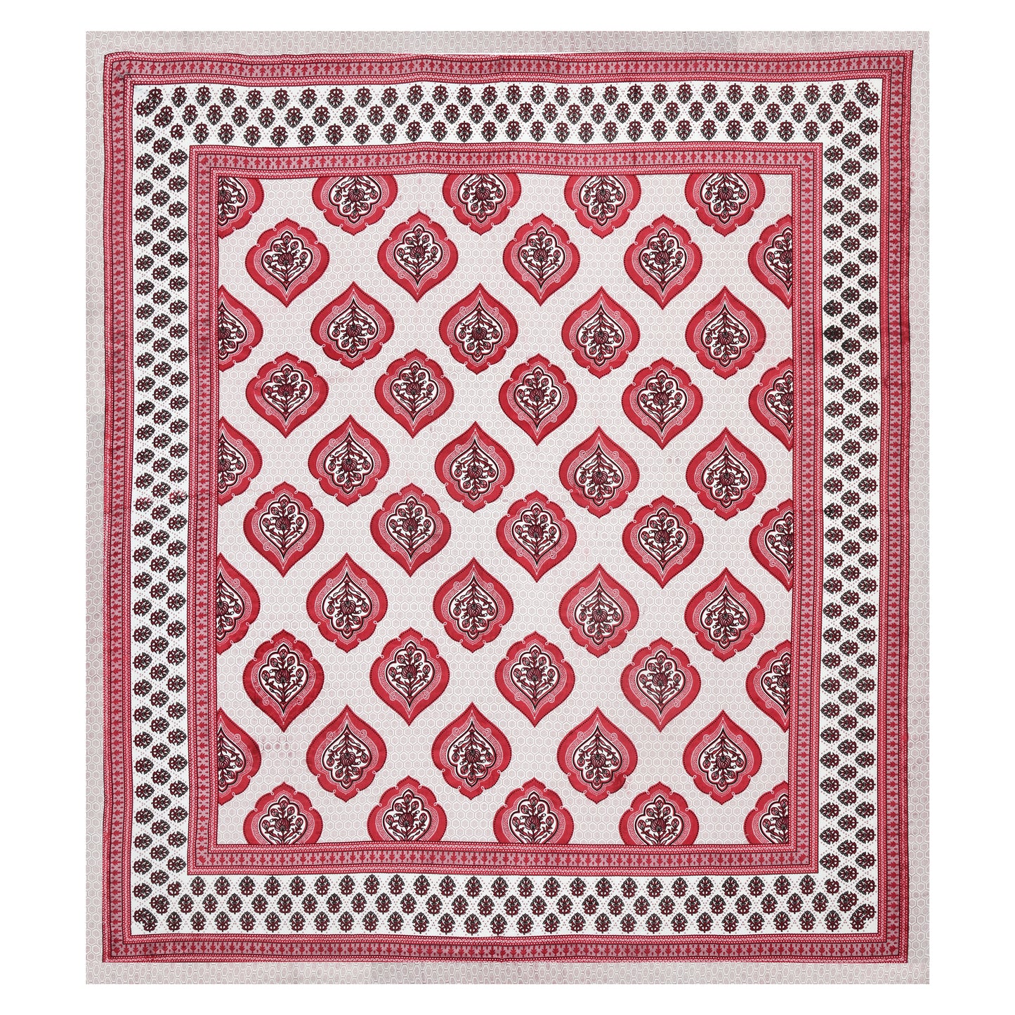 Red Mughal Motif - Double Size - 100% Cotton Bedsheet