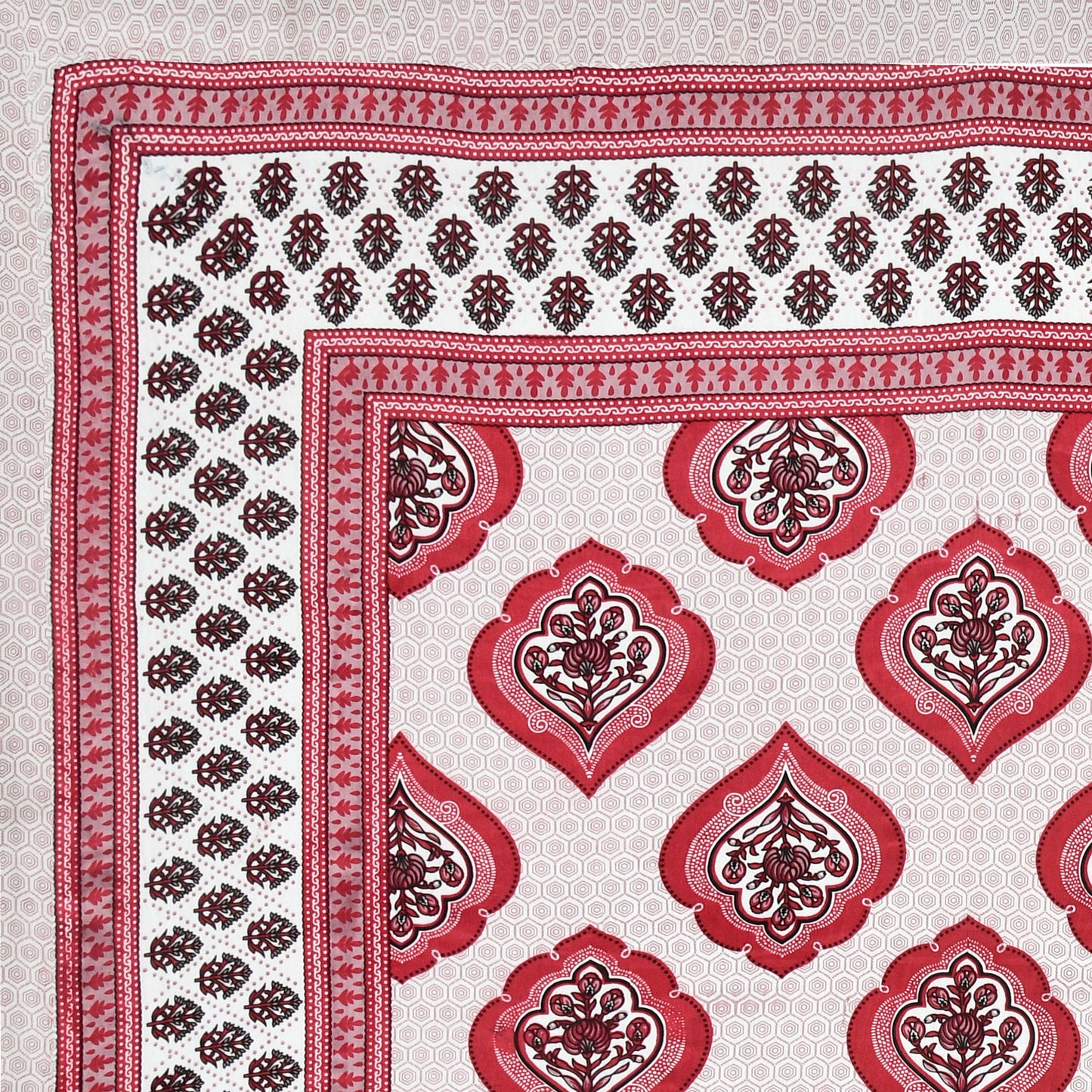 Red Mughal Motif - Double Size - 100% Cotton Bedsheet