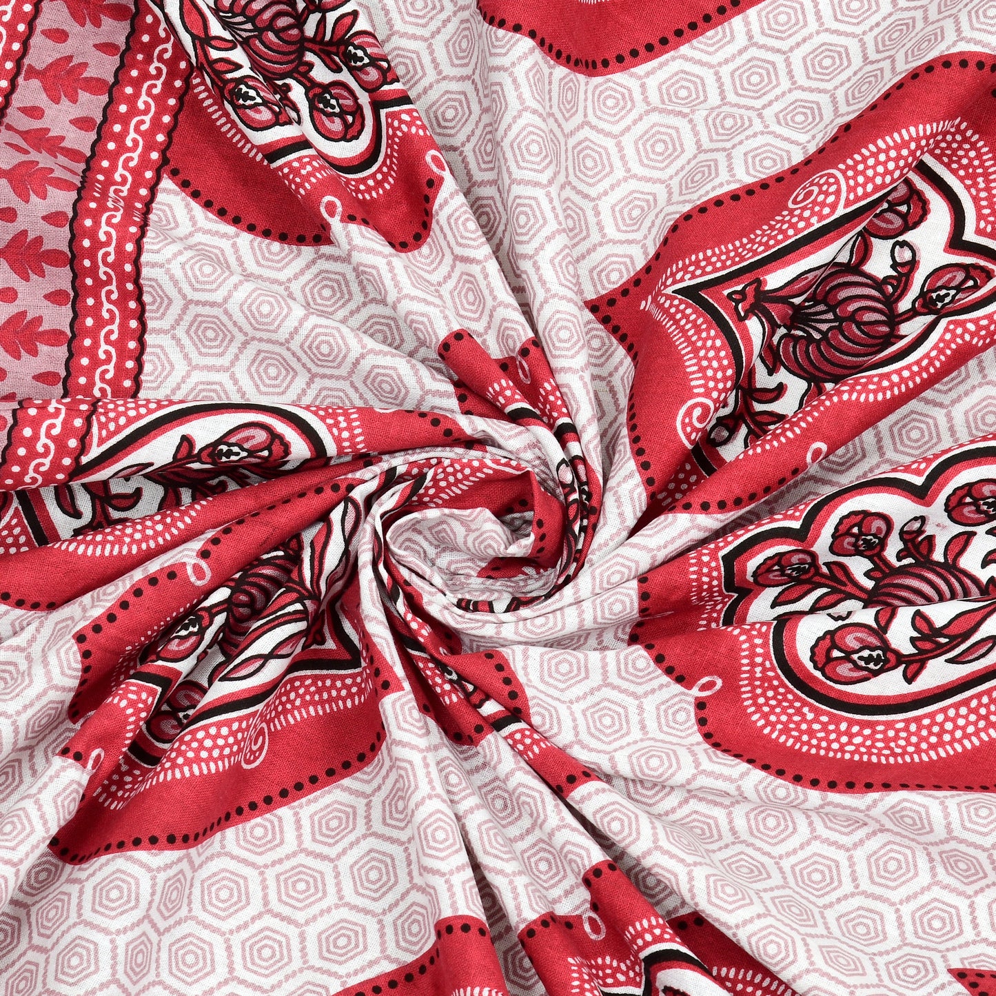 Red Mughal Motif - Double Size - 100% Cotton Bedsheet