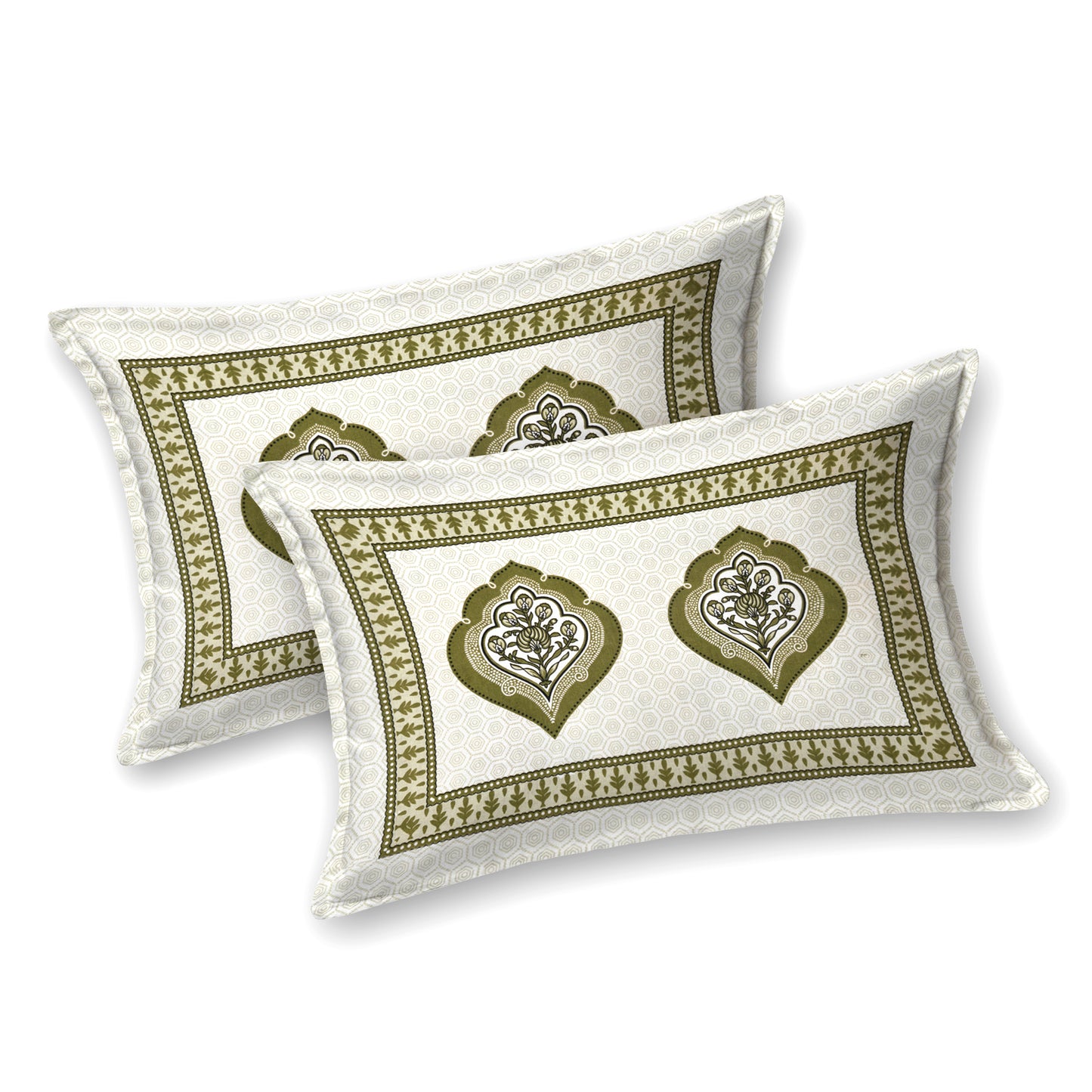 Olive Green Mughal Motif - Double Size - 100% Cotton Bedsheet