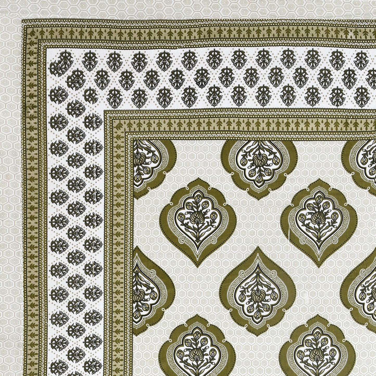 Olive Green Mughal Motif - Double Size - 100% Cotton Bedsheet