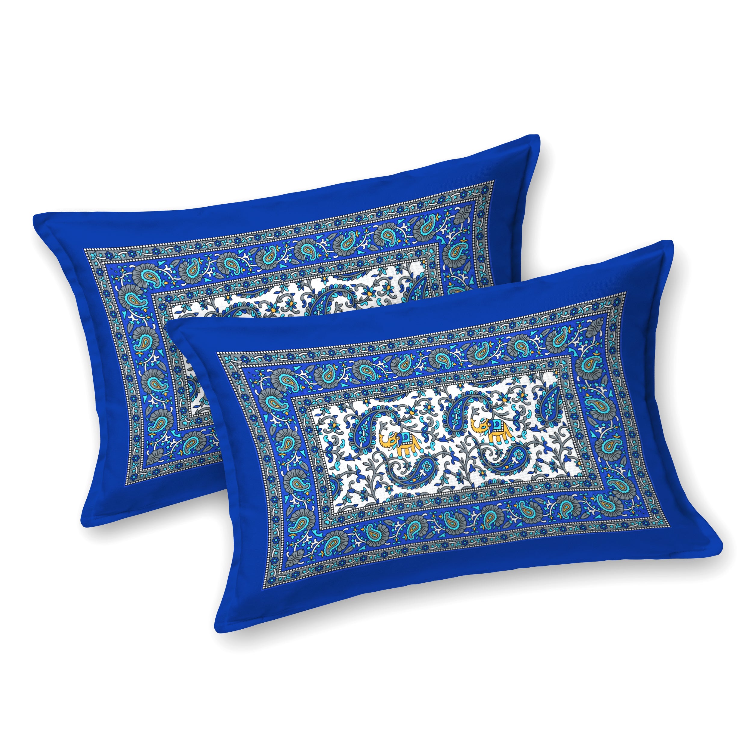 Royal Blue Reverie – Majestic Elephant Print Bedsheet in Pure Cotton