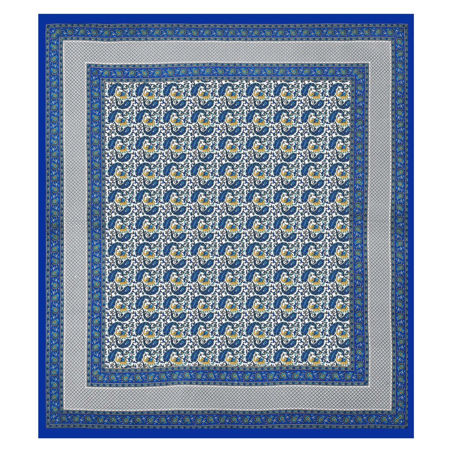 Royal Blue Reverie – Majestic Elephant Print Bedsheet in Pure Cotton