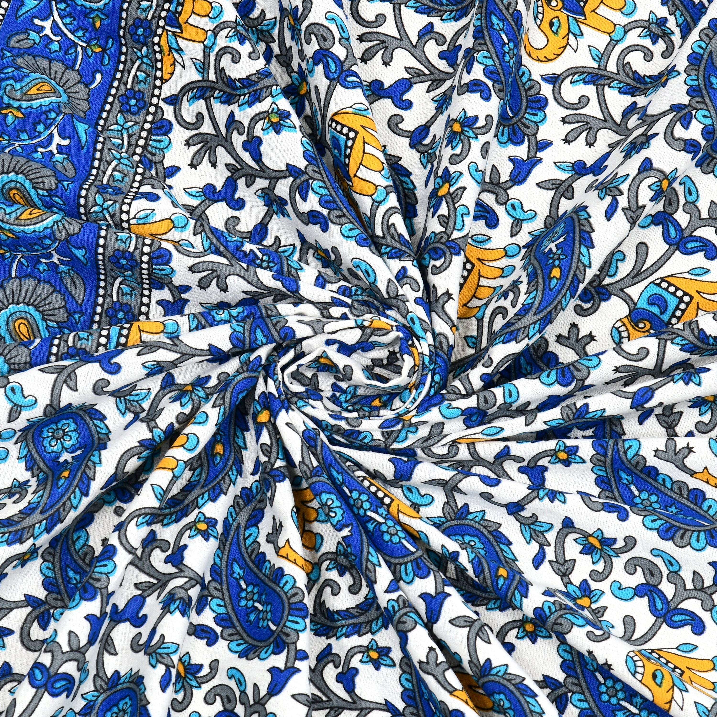 Royal Blue Reverie – Majestic Elephant Print Bedsheet in Pure Cotton