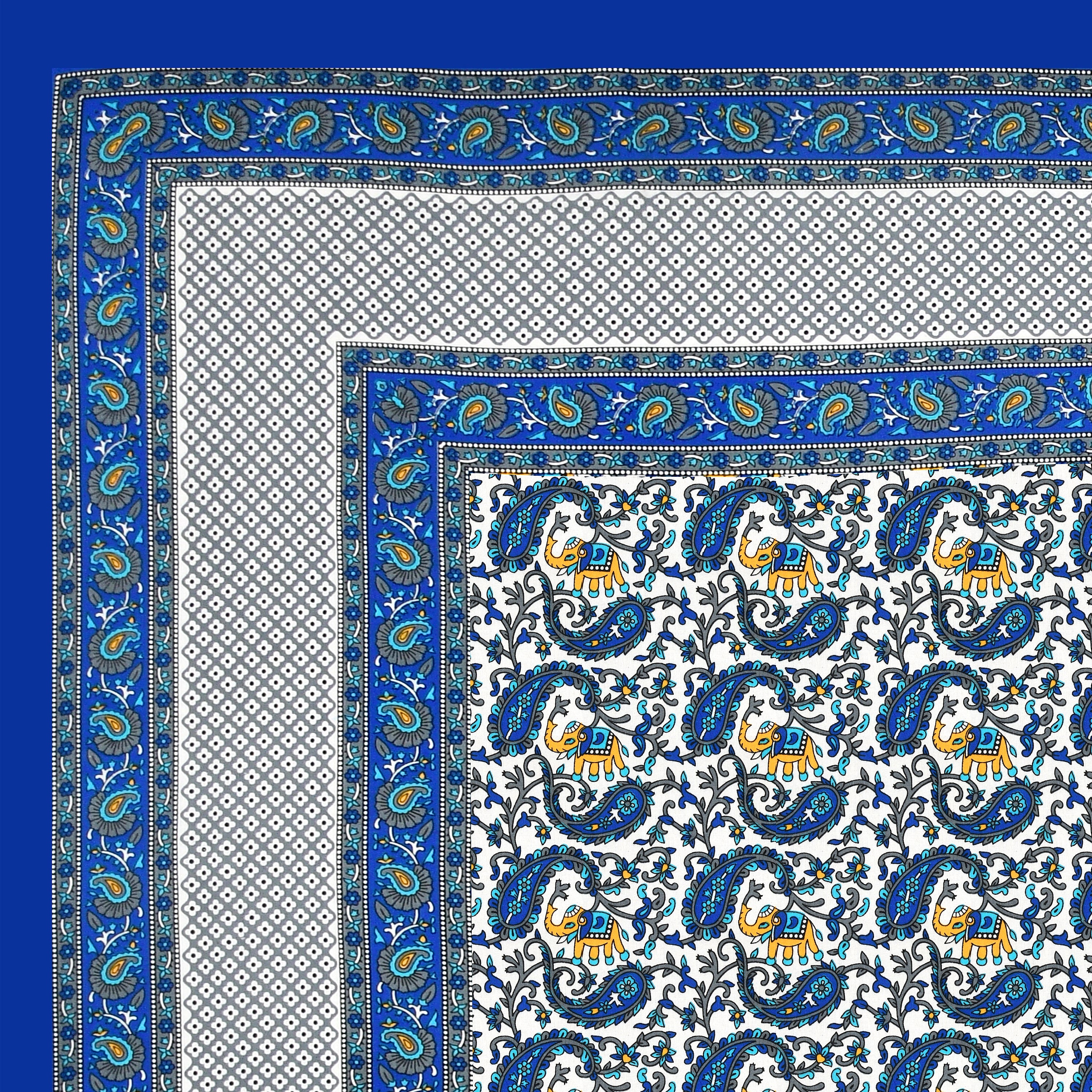 Royal Blue Reverie – Majestic Elephant Print Bedsheet in Pure Cotton