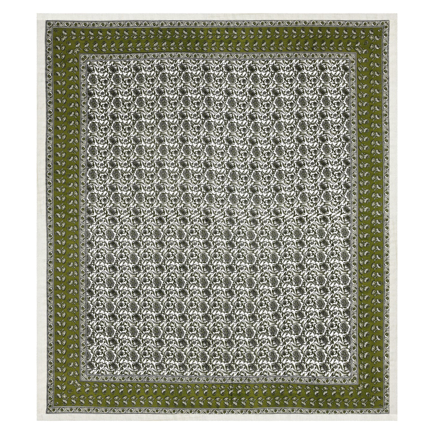 Verdant Charm – Olive Green Floral Symphony Bedsheet in Pure Cotton