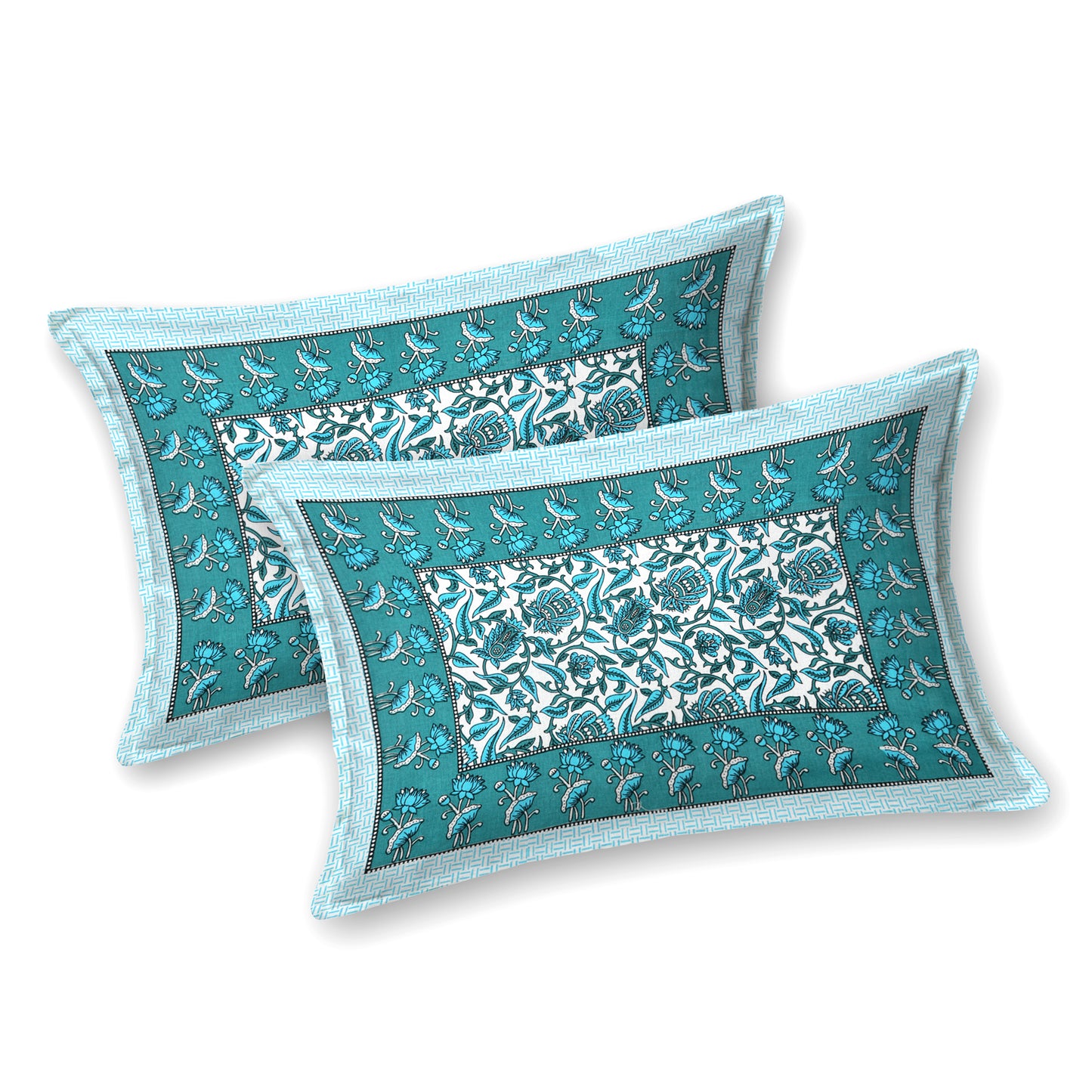Teal Tranquility – Floral Cotton Bedsheet Set