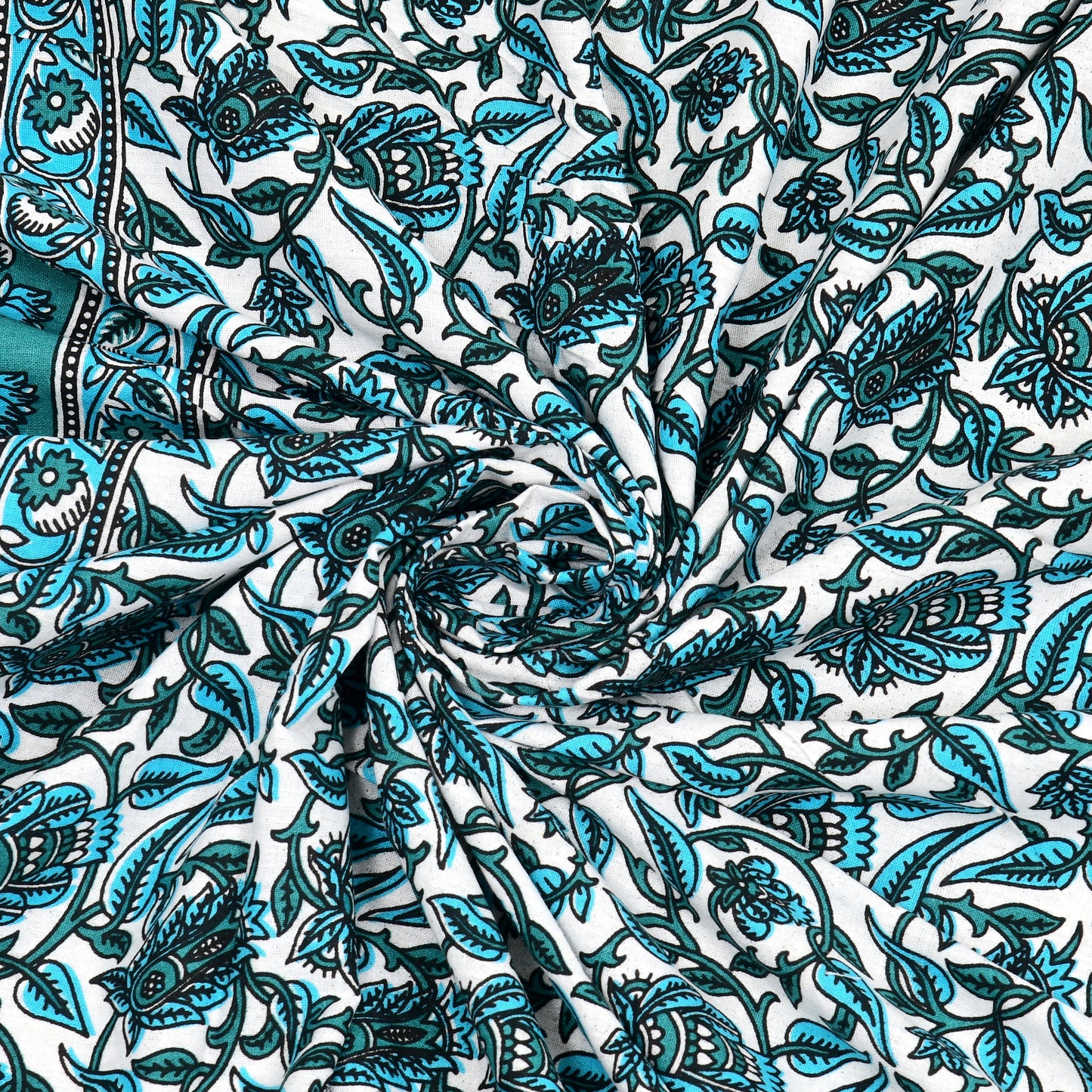 Teal Tranquility – Floral Cotton Bedsheet Set