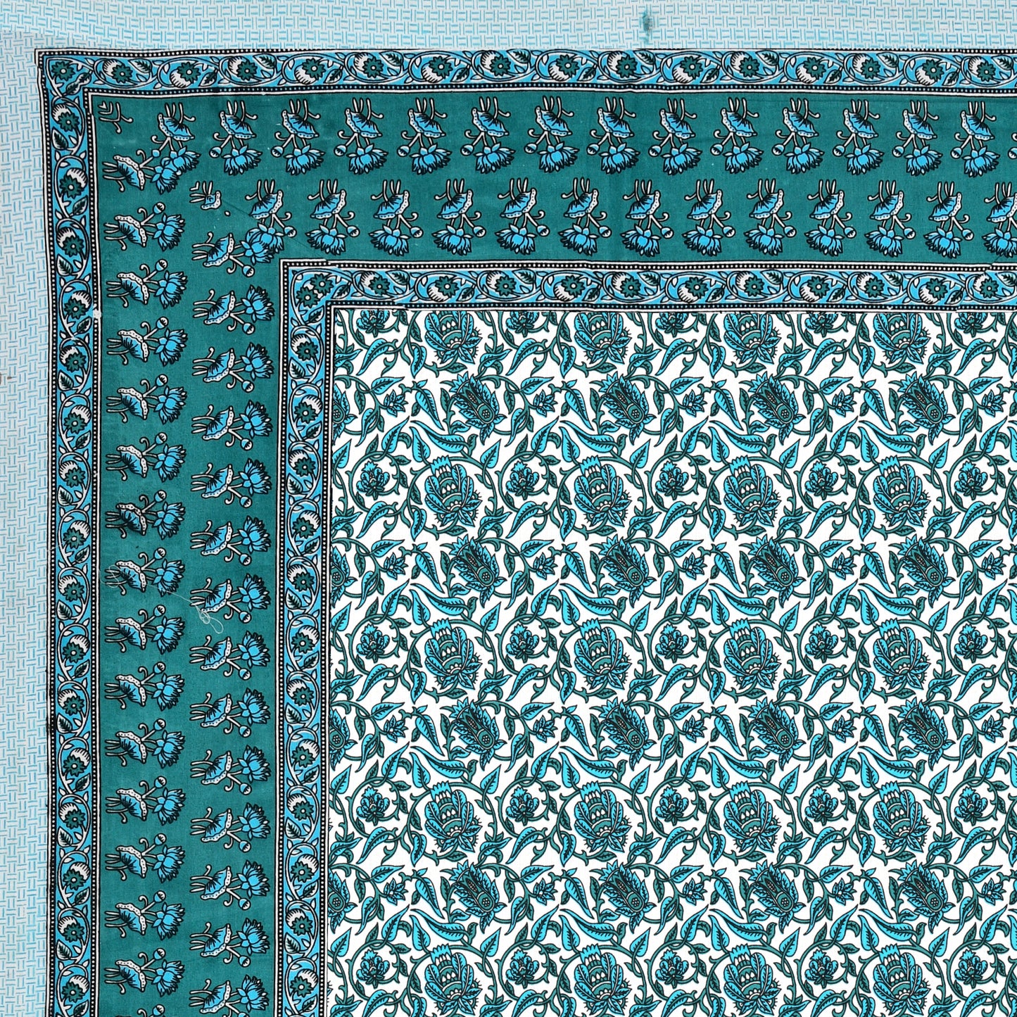 Teal Tranquility – Floral Cotton Bedsheet Set