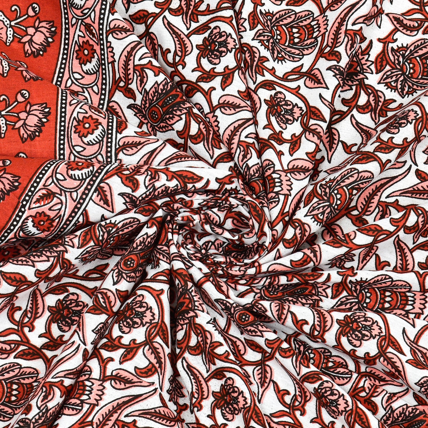 Classic Crimson Floral Cotton Bedsheet – Traditional Red & White Print