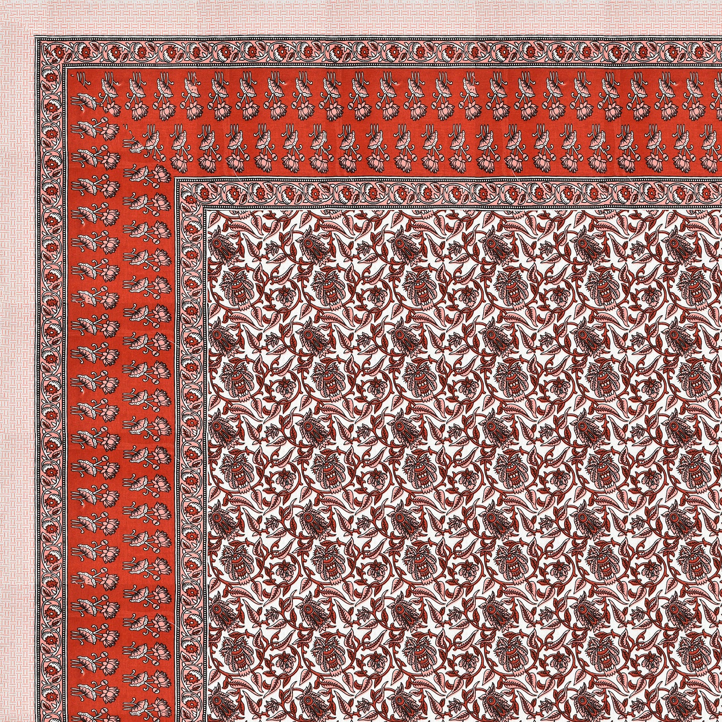 Classic Crimson Floral Cotton Bedsheet – Traditional Red & White Print