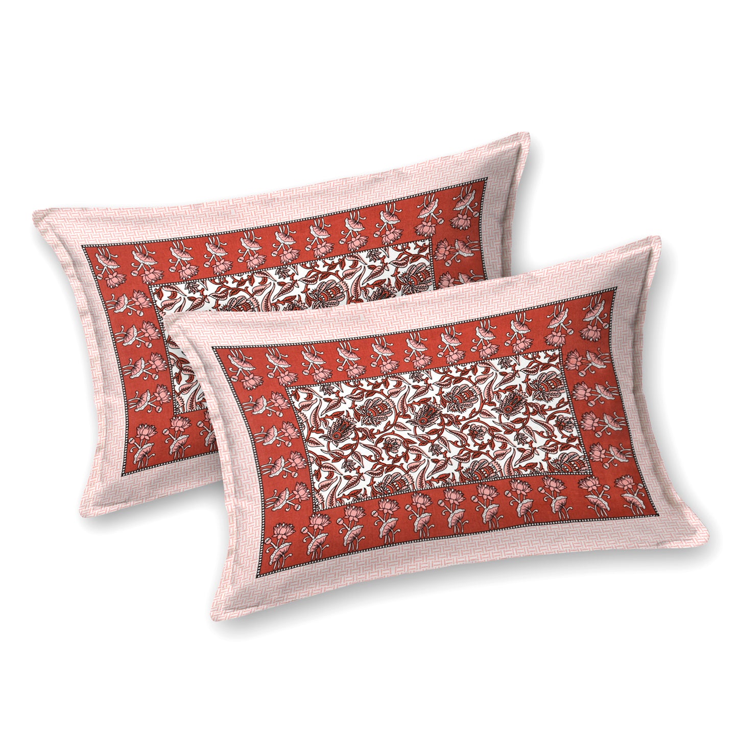 Classic Crimson Floral Cotton Bedsheet – Traditional Red & White Print