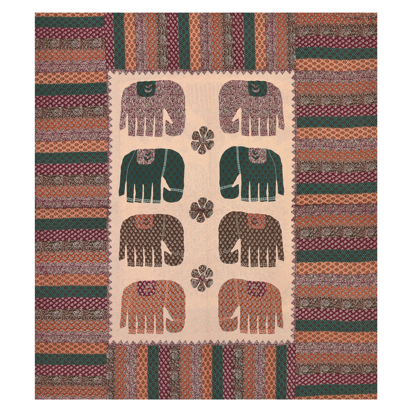 Elephant Motif Cotton Bedsheet – Multicolor Print