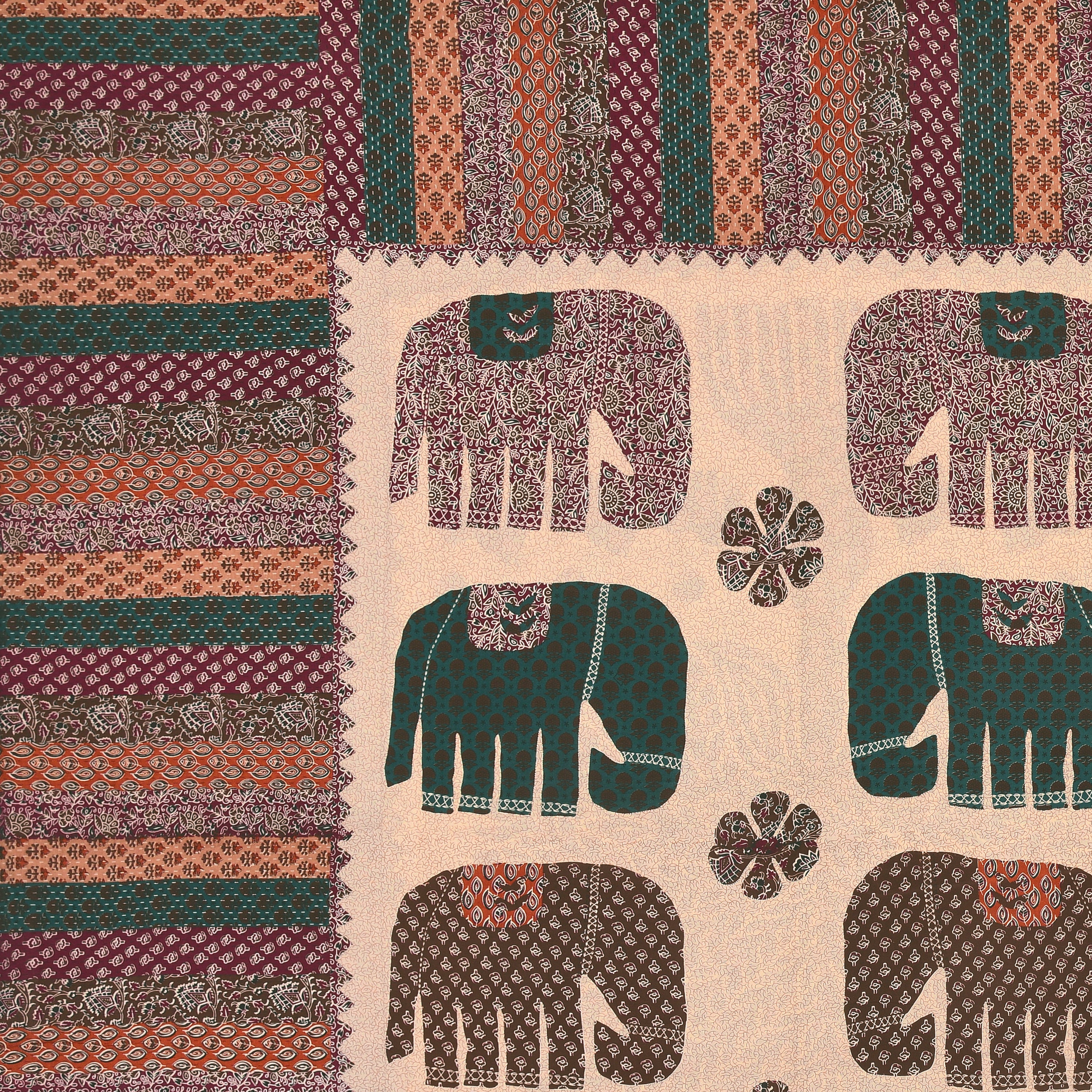 Elephant Motif Cotton Bedsheet – Multicolor Print