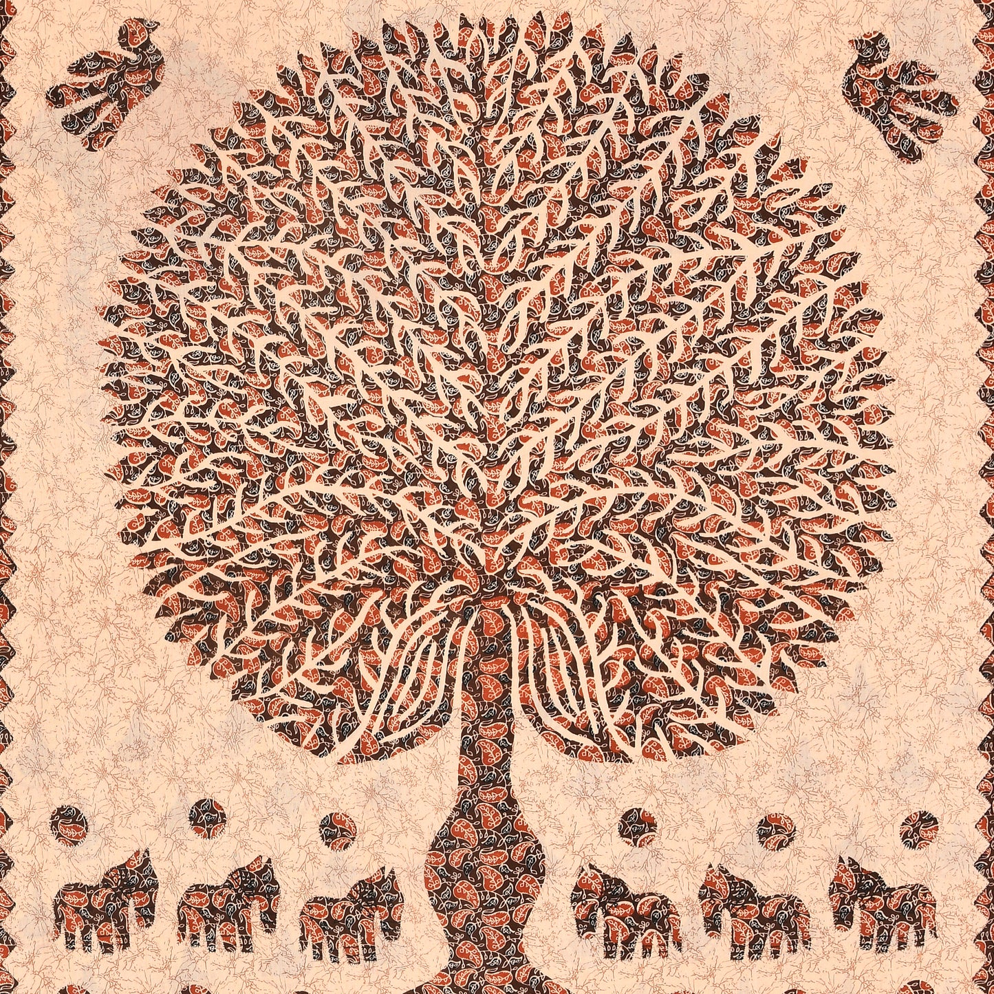 Tree of Life Cotton Bedsheet – Elephant Motif, Multicolor, 90x100 Inches