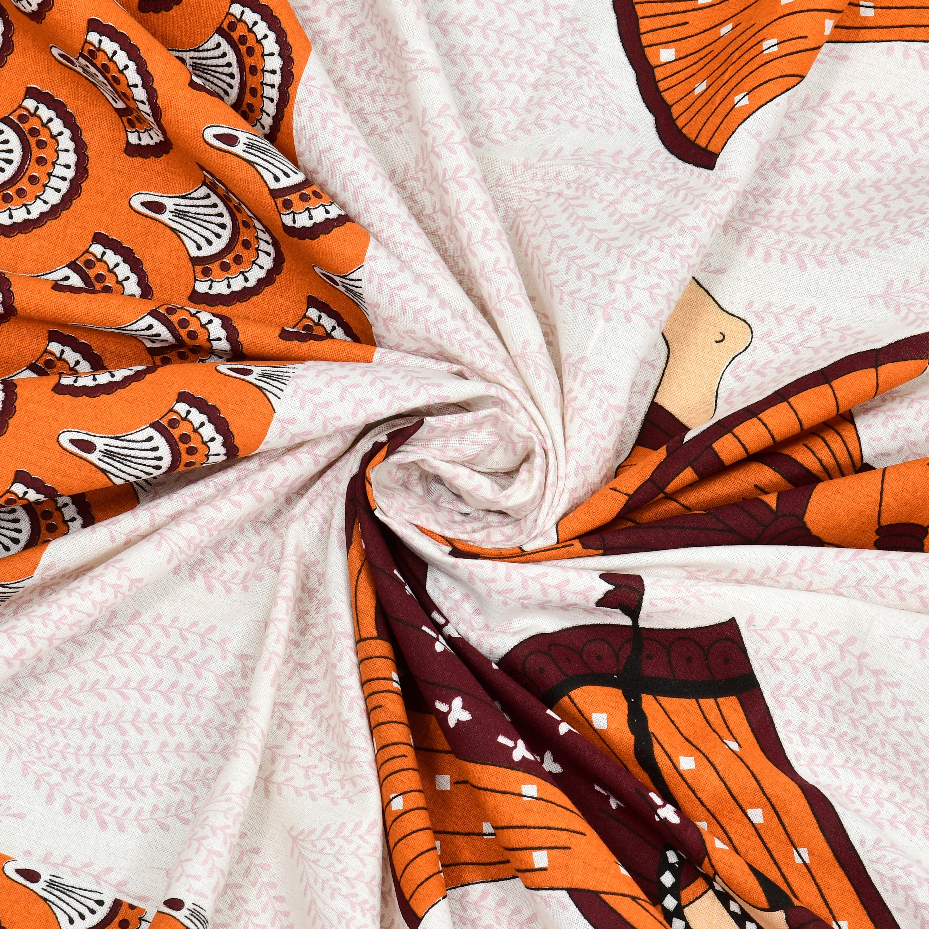 Garba Dance Print Cotton Bedsheet – Orange Ethnic Folk Art Design