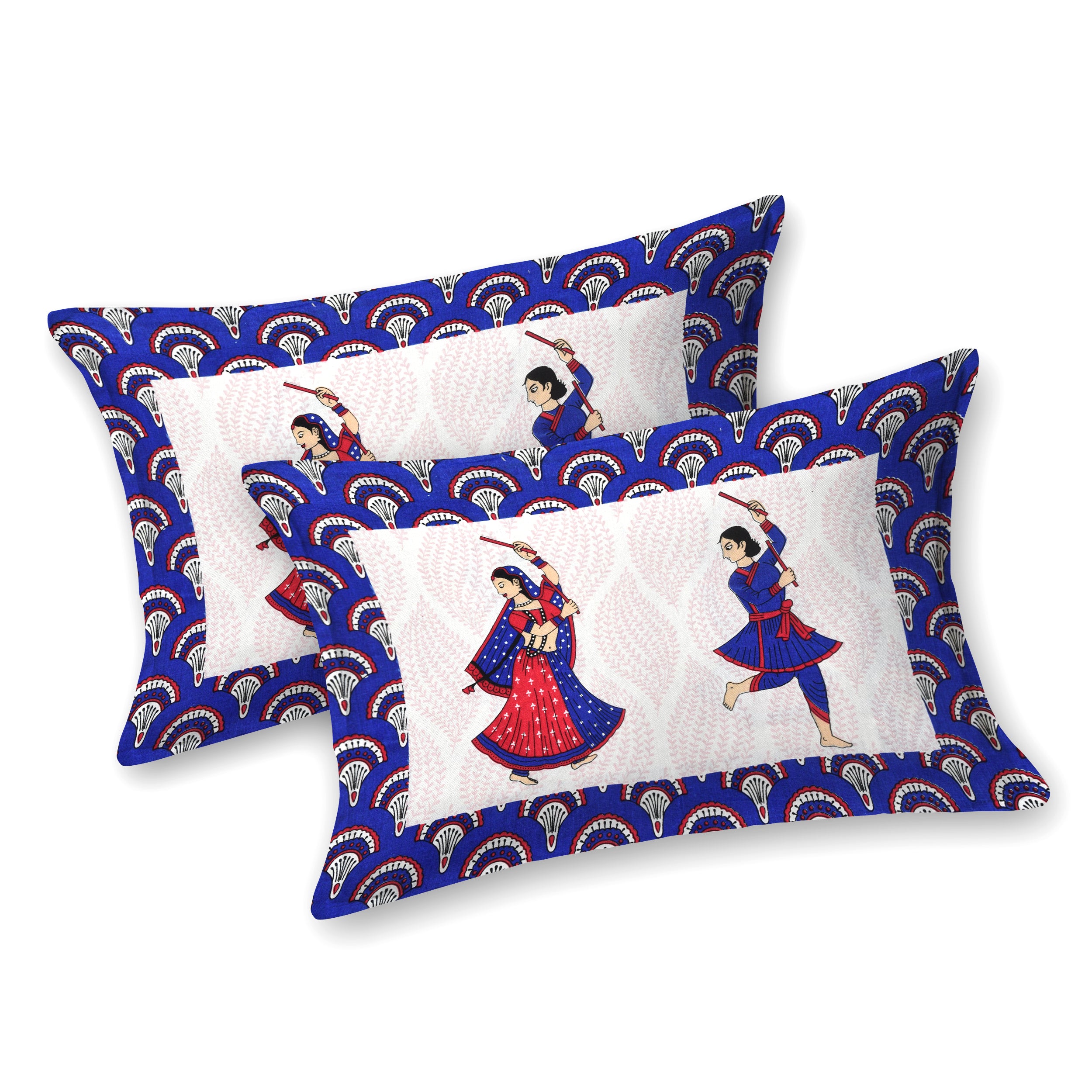 Royal Blue Garba Dance Print Cotton Bedsheet – Folk Art