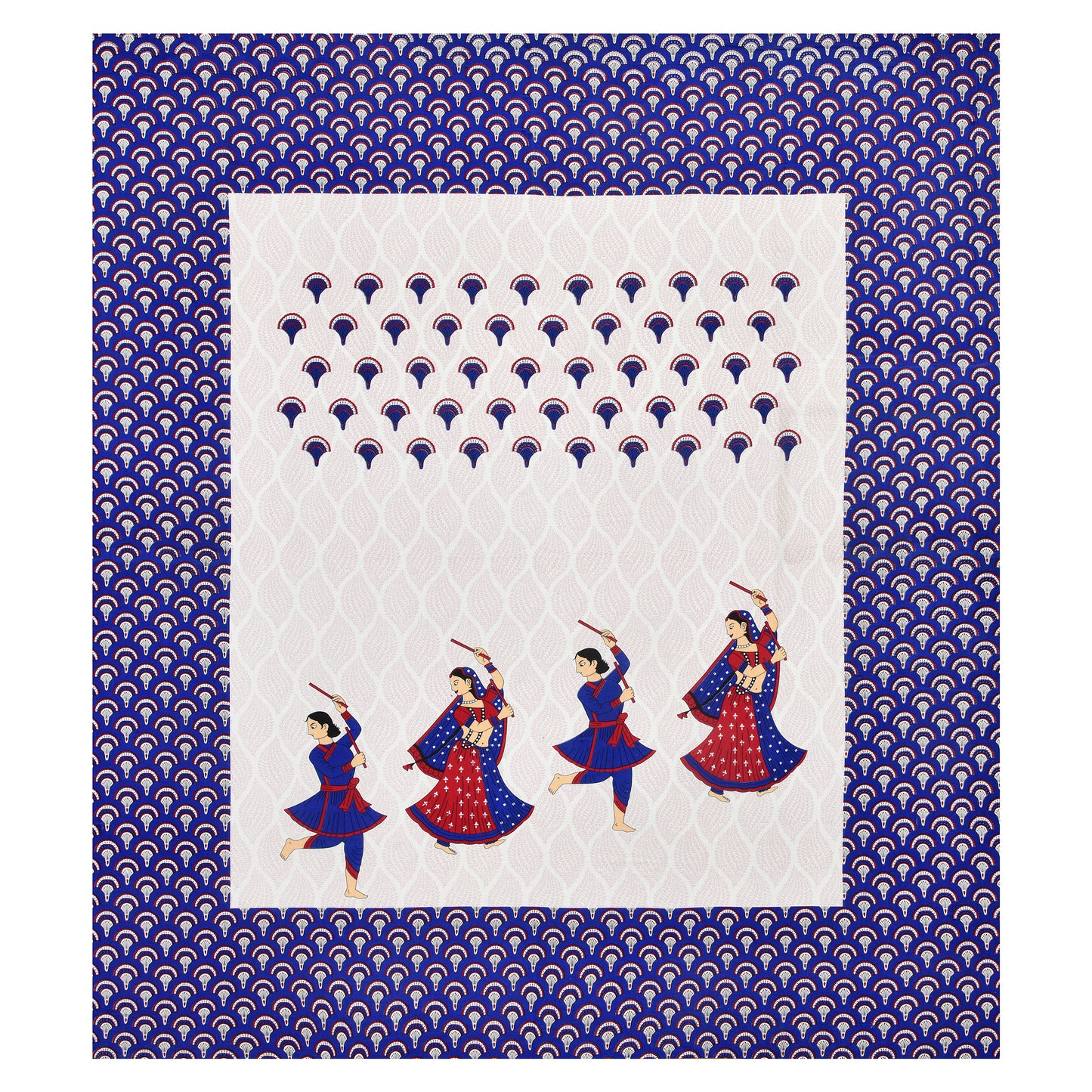 Royal Blue Garba Dance Print Cotton Bedsheet – Folk Art