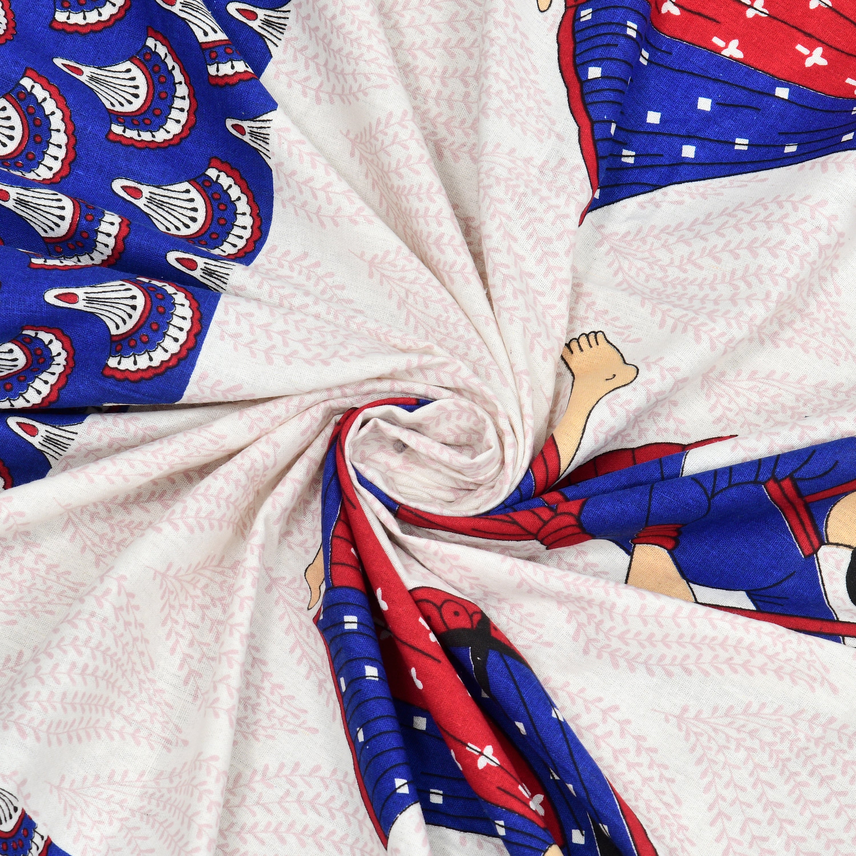 Royal Blue Garba Dance Print Cotton Bedsheet – Folk Art