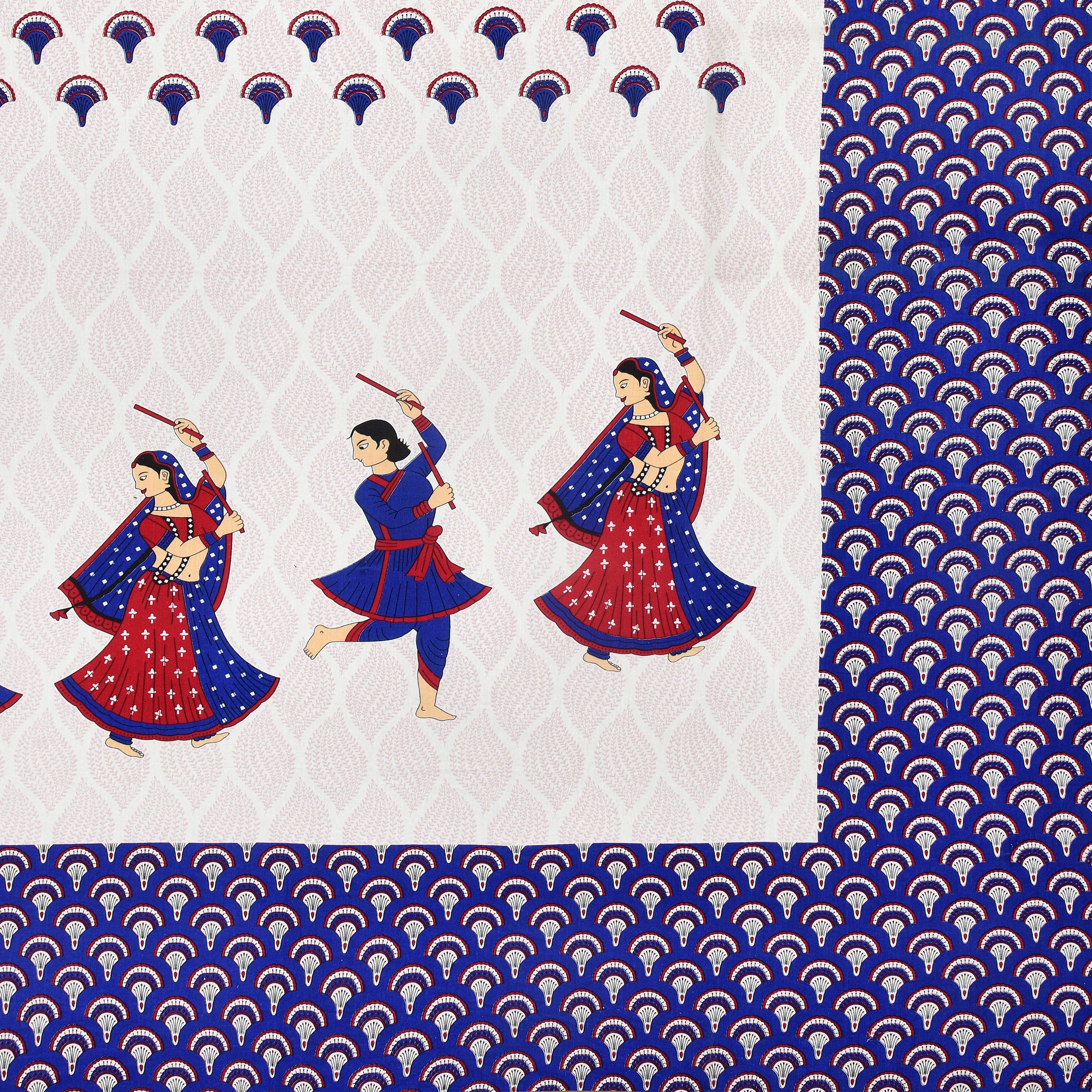 Royal Blue Garba Dance Print Cotton Bedsheet – Folk Art