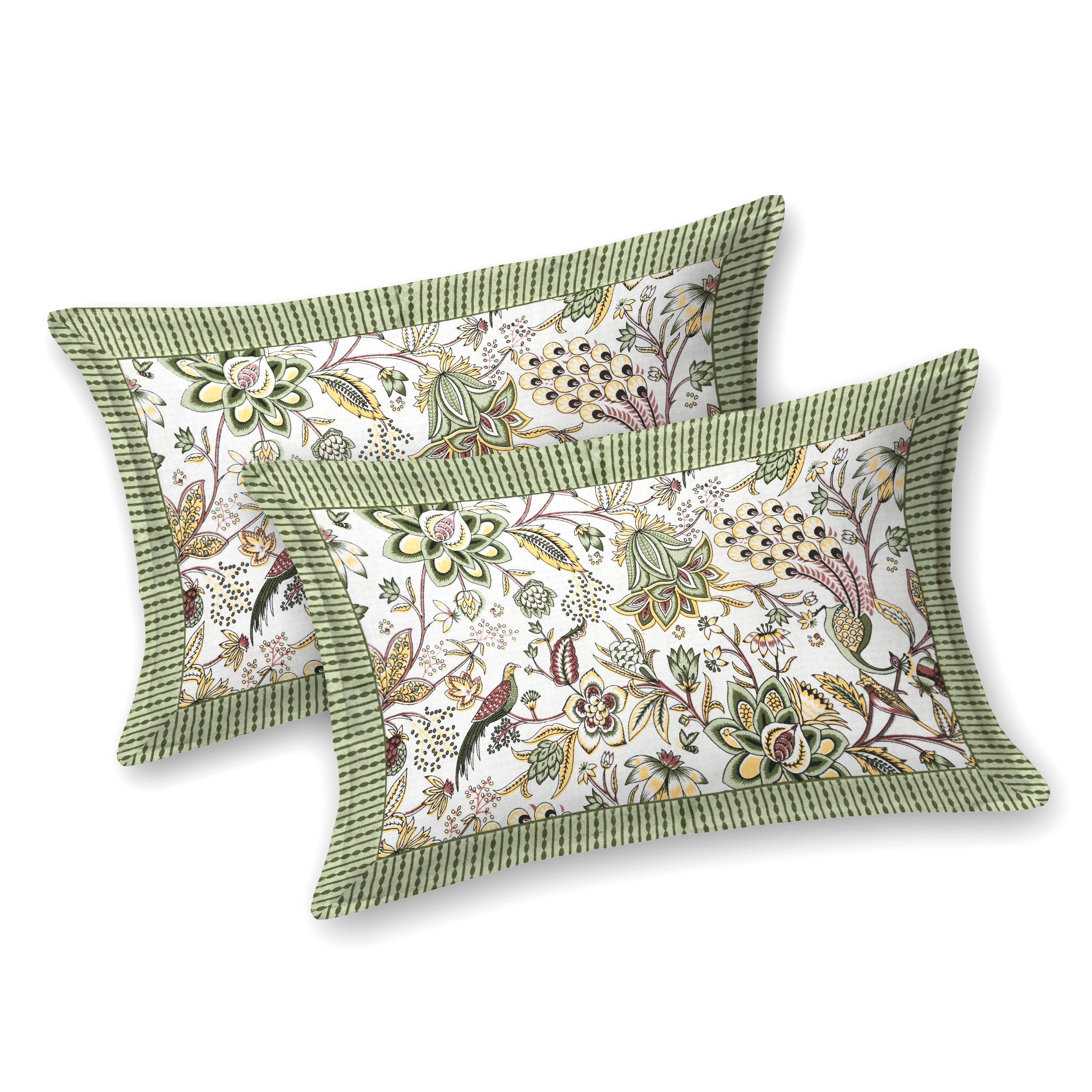 Elegant Rajasthani Peacock Print Bedsheet in Green