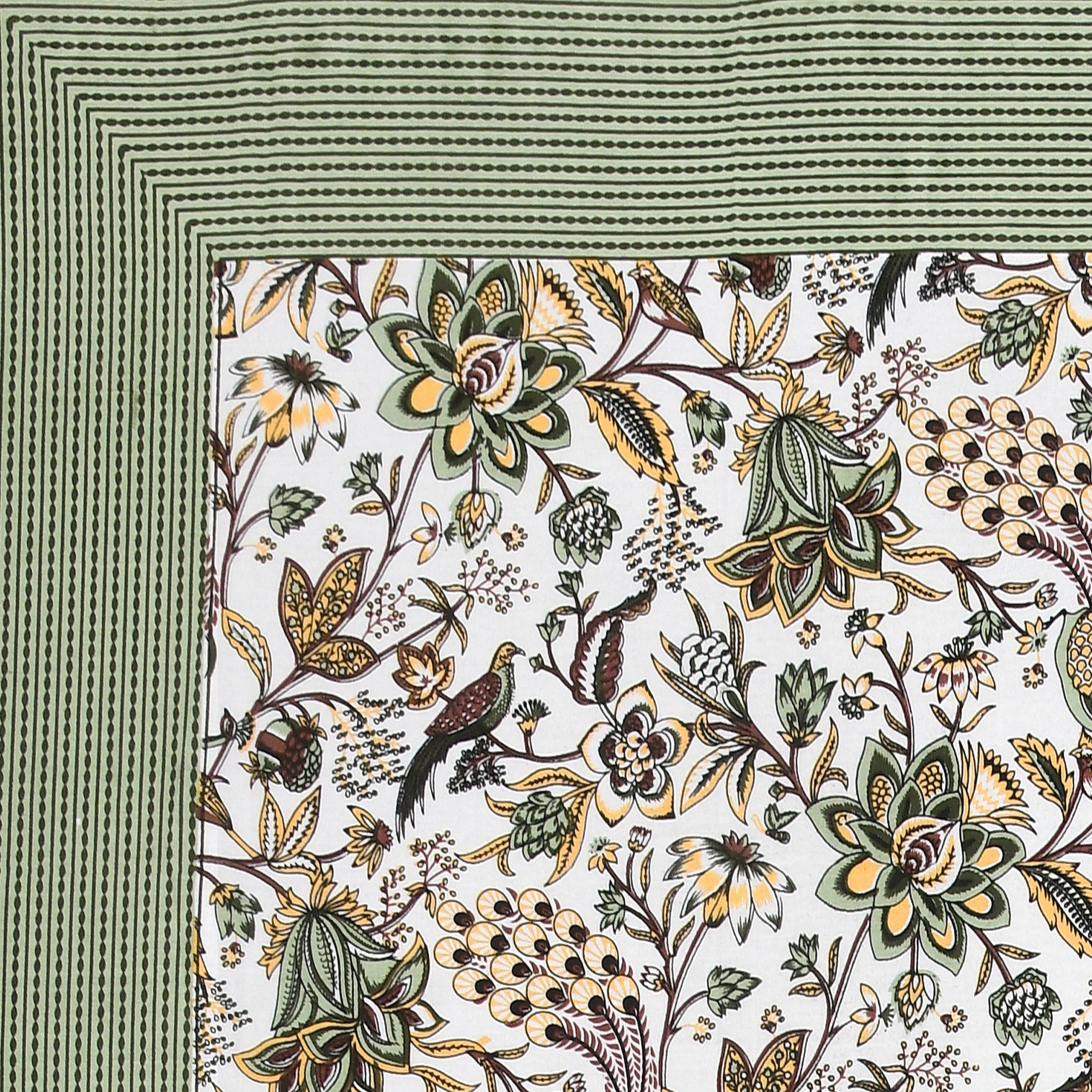 Elegant Rajasthani Peacock Print Bedsheet in Green