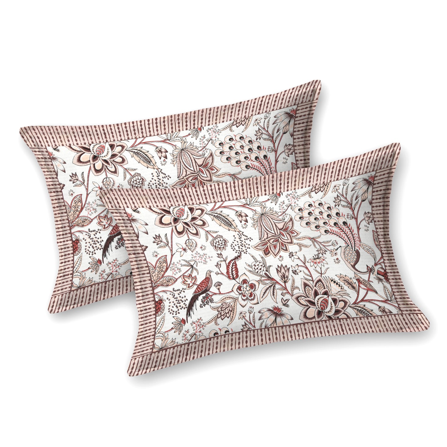 Rust Brown Floral Peacock Jaipuri Bedsheet