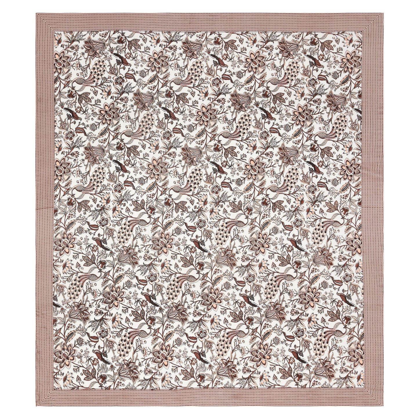 Rust Brown Floral Peacock Jaipuri Bedsheet