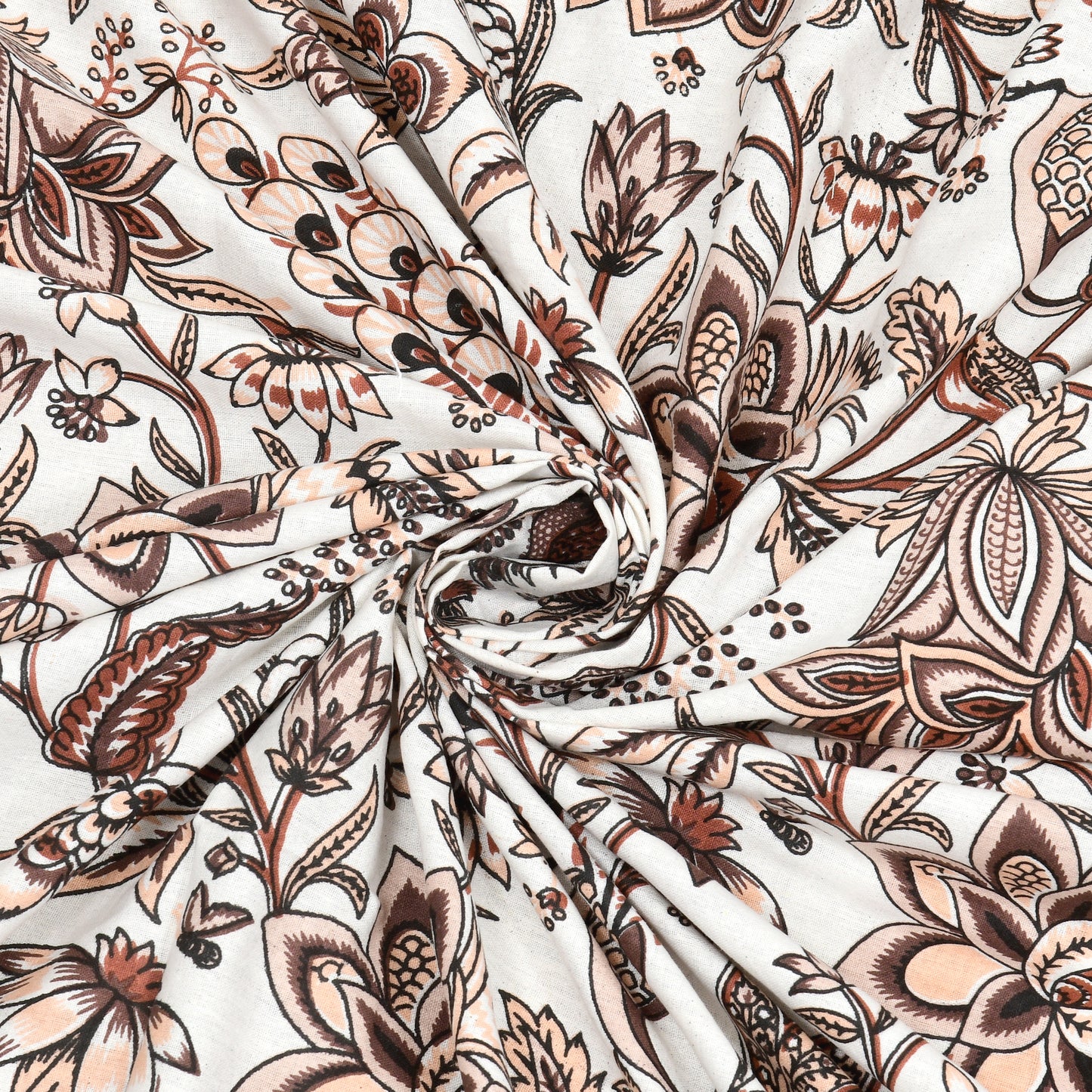 Rust Brown Floral Peacock Jaipuri Bedsheet