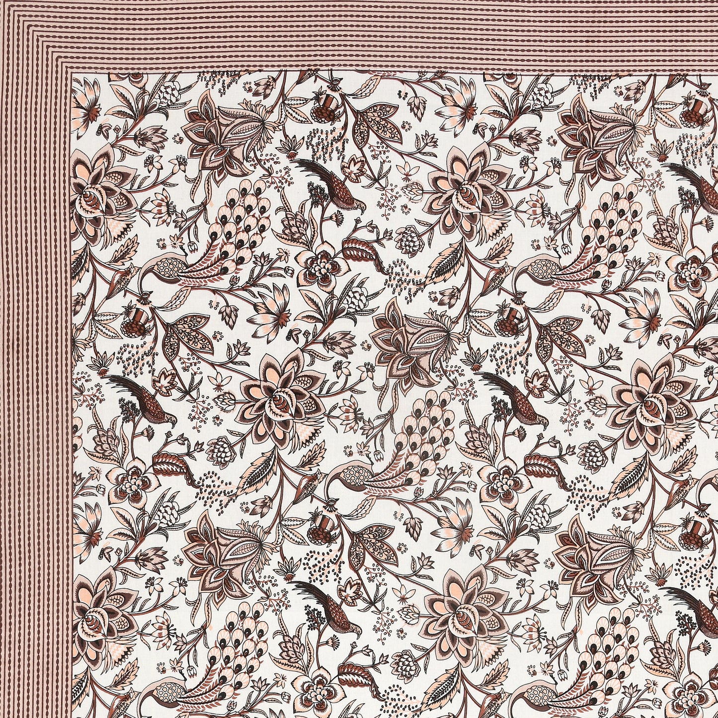 Rust Brown Floral Peacock Jaipuri Bedsheet