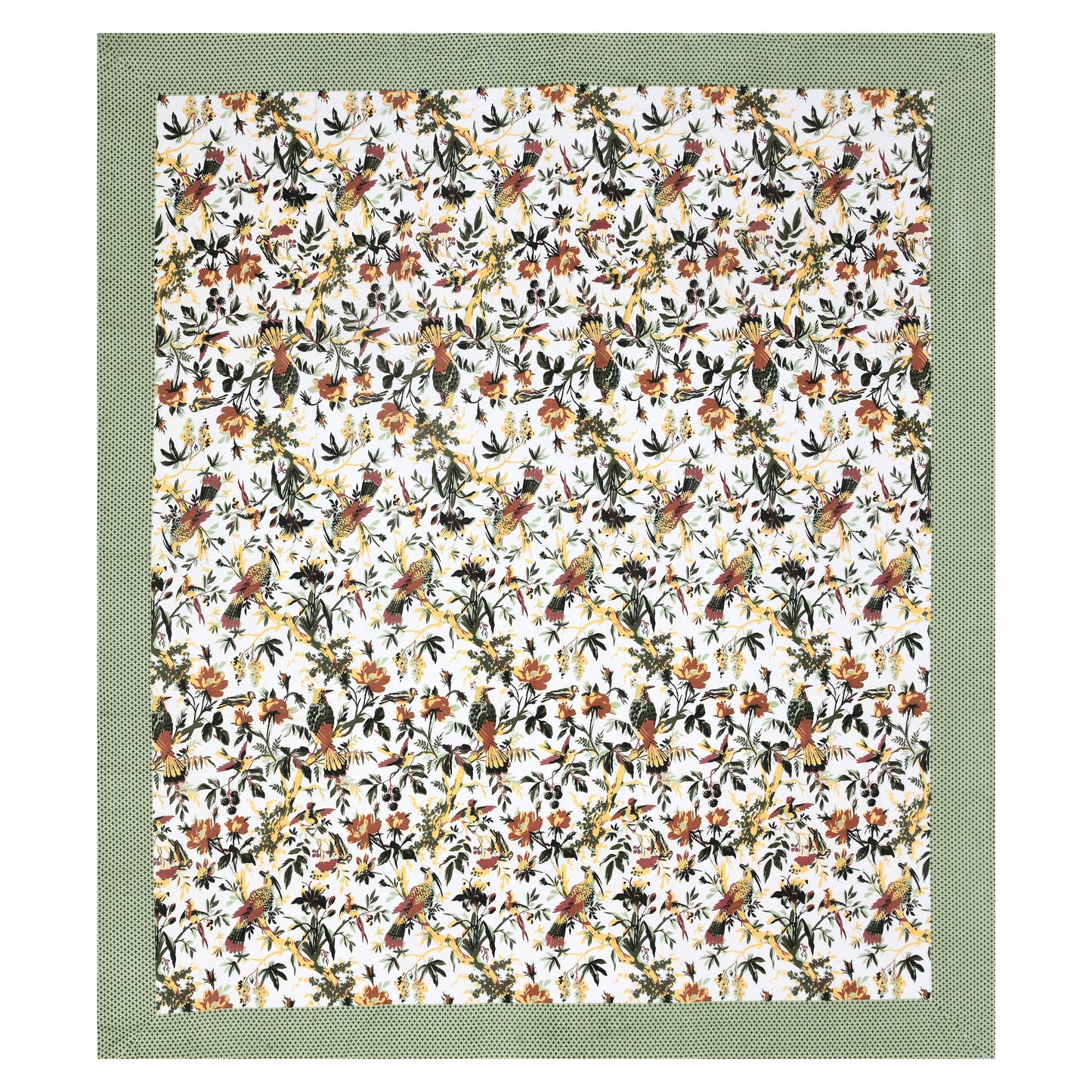 Tropical Bird & Floral Cotton Bedsheet – Green Border
