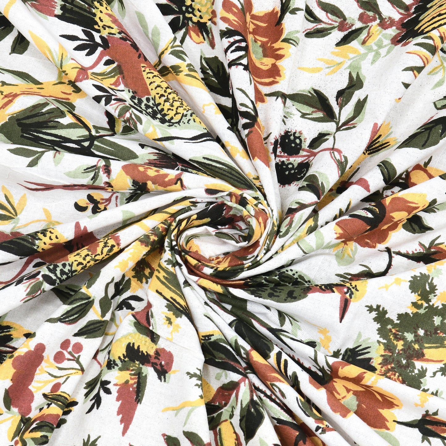 Tropical Bird & Floral Cotton Bedsheet – Green Border
