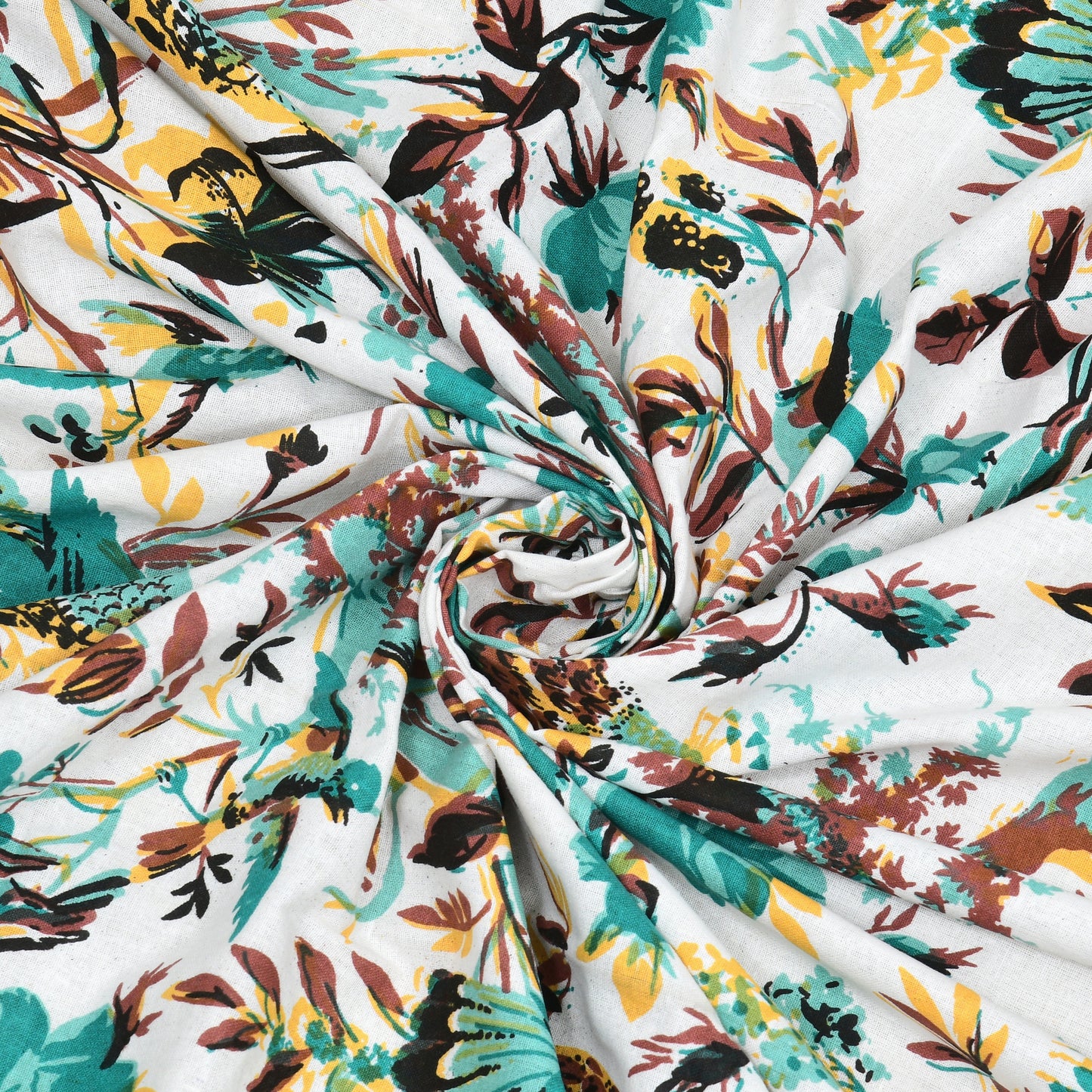 Luxury Floral Paradise Bedsheet – Mustard Border, Teal Flowers