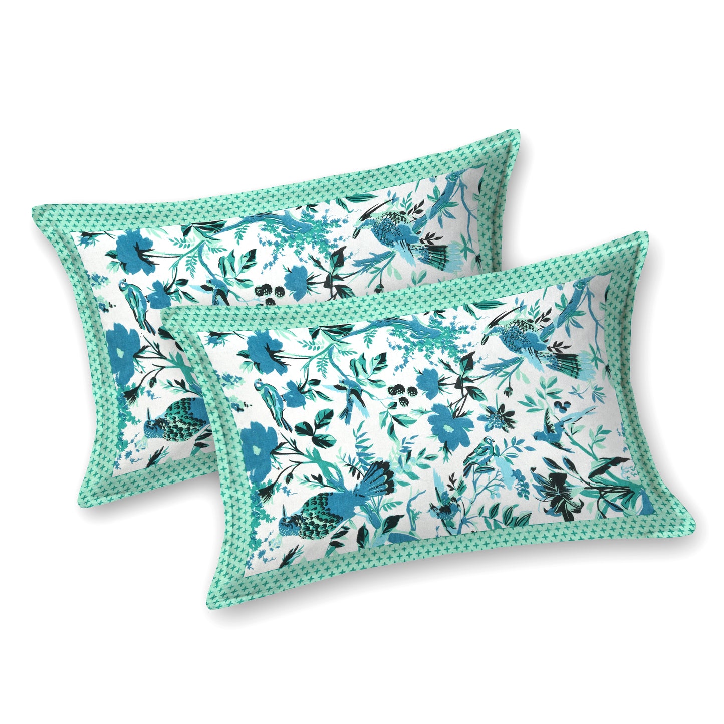 Blue Peacock Cotton Bedsheet – Aqua Green Border
