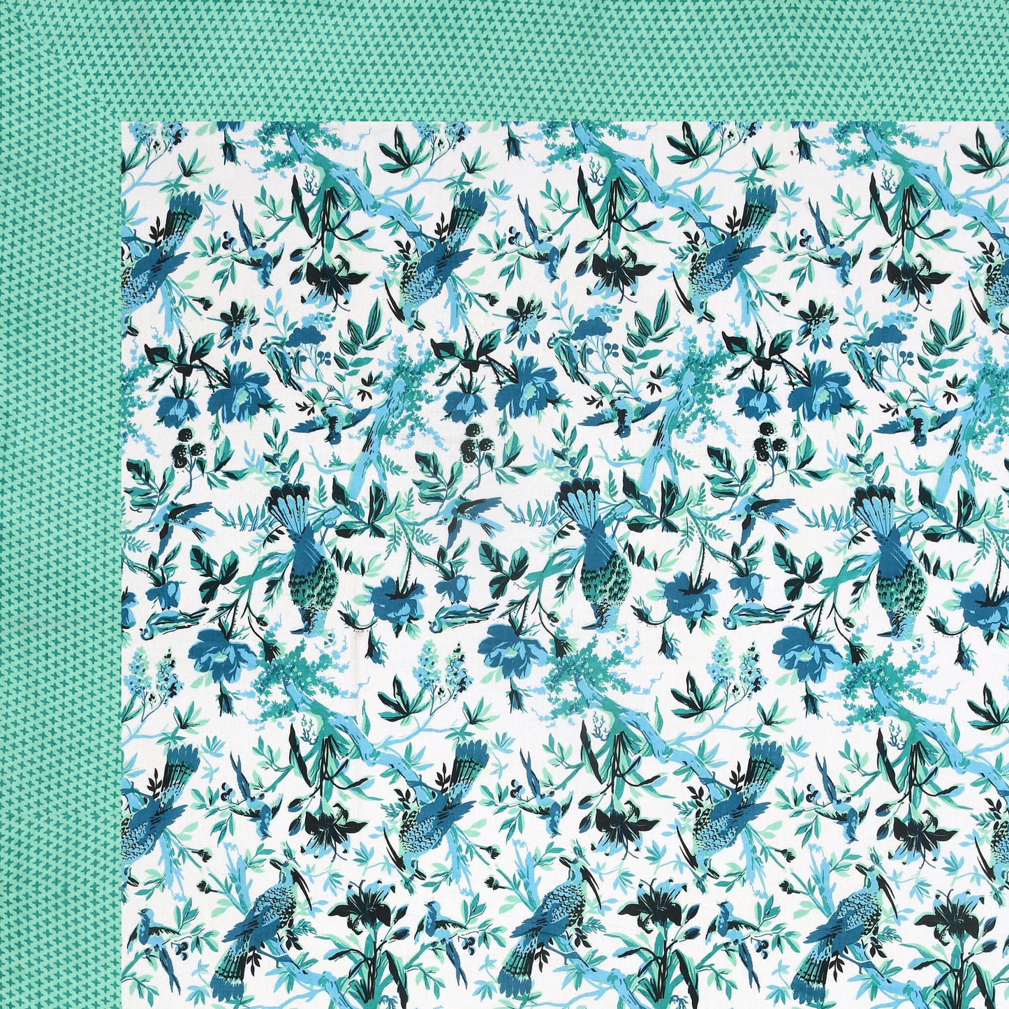 Blue Peacock Cotton Bedsheet – Aqua Green Border